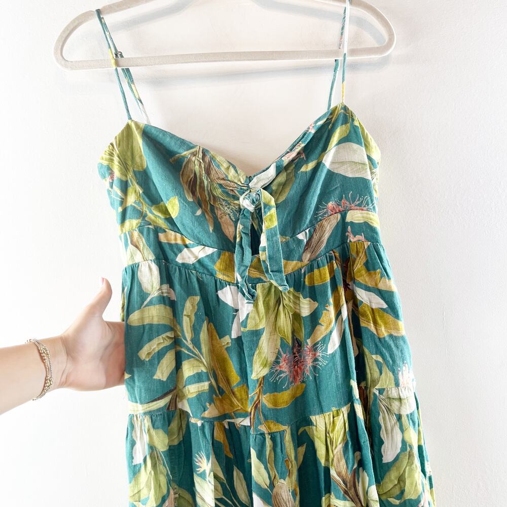 O.P.T. Tie Front Tropical Print Midi Sundress Dress Green Medium - Picture 4 of 5